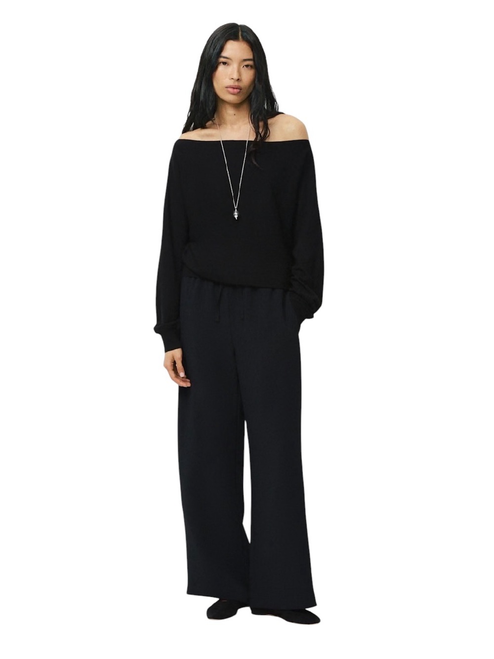 Aritzia babaton black crepette Wide-Leg lightweight pull on Pants elastic large